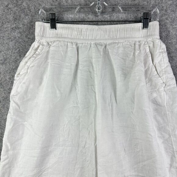 Tahari Pull On Linen Pants Womens M White Wide Leg Elastic Waist Pockets Beach - Picture 2 of 13